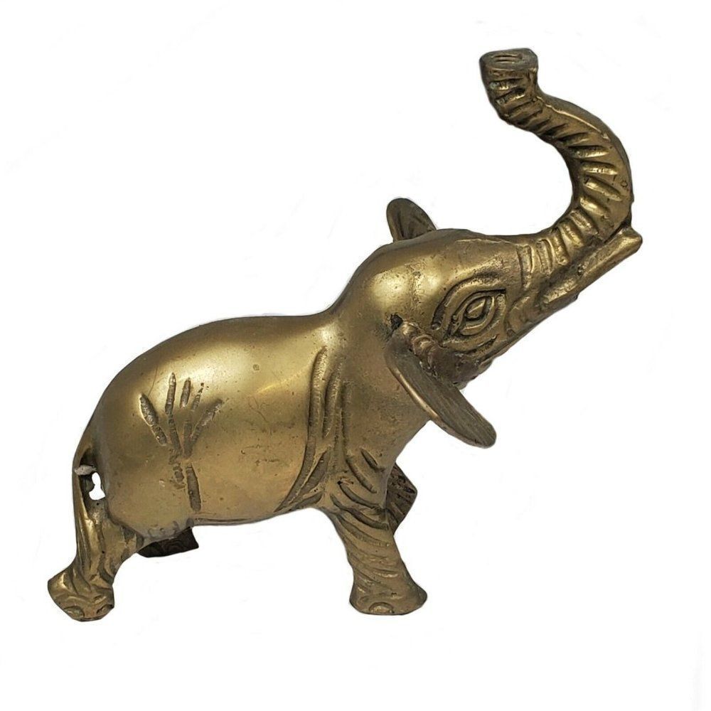 Vintage 7" Brass Elephant w Trunk up for  Good Luck Paperweight Sculpture Figure